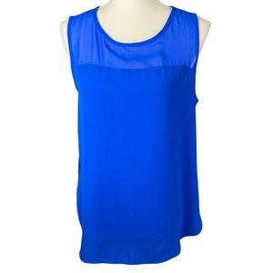 Vince Camuto Sheer Neckline Sleeveless Blue Tank Top Size M